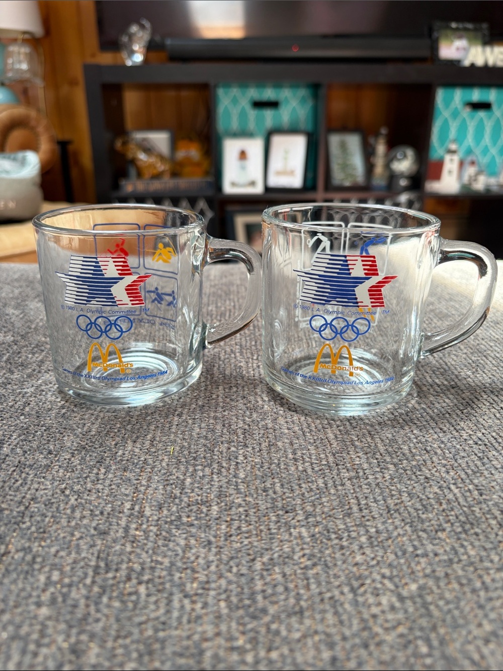 Set of 2 McDonald's 1984 Olympics Clear Glass Mugs
